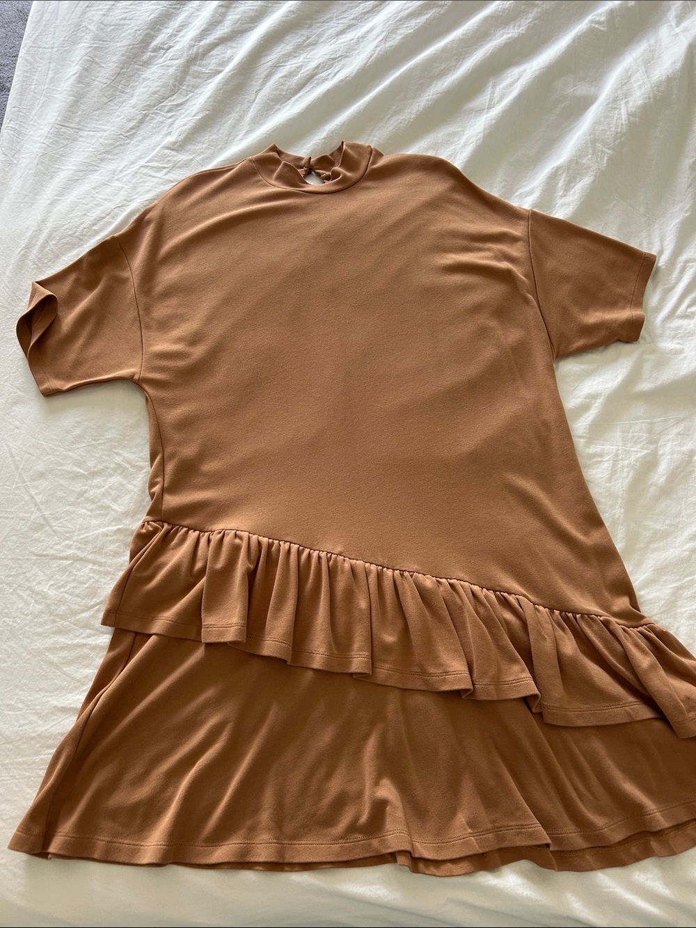 ASOS Rust Brown Ruffle-Hem Short Sleeve Dress